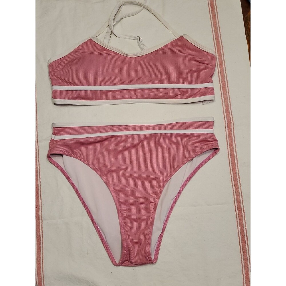 Soft Pink Ribbed 2Pc Swimsuit Bikini in Size L